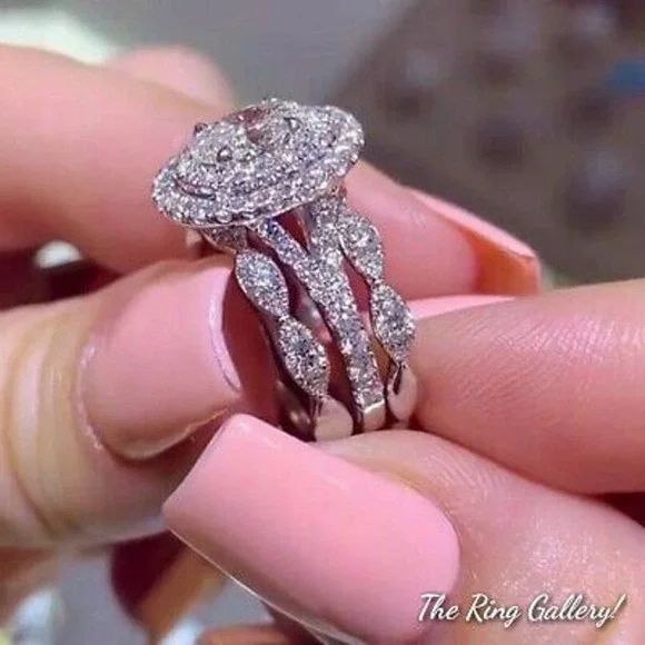 Halo Wedding Ring Set / Engagement Ring size 6,7,8,9,10 925/14k - Picture 11 of 11